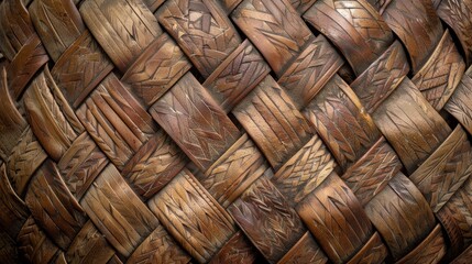Obraz premium Intricate Patterns on Woven Basket Texture - Handcrafted Artistry in Focus