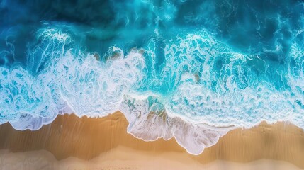 Obraz premium aerial seascape topdown view of pristine beach with rolling ocean waves coastal landscape photography