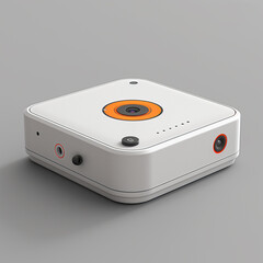 Fototapeta premium Modern white and orange projector on a gray background.