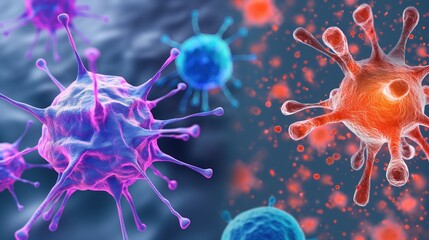 Obraz premium Comparison of healthy cells and cancerous cells