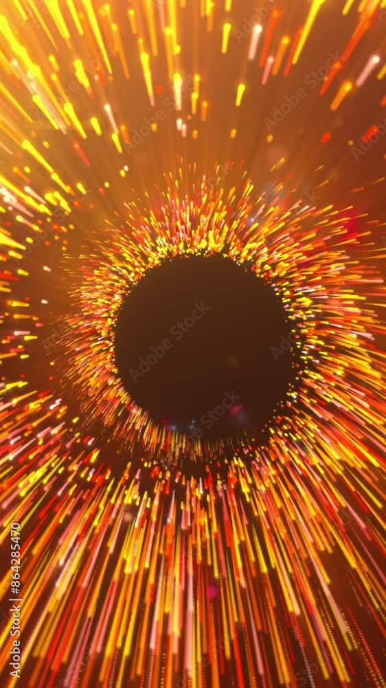 Poster bright flying sparks of particles, spinning in a circle, follow the flashing star. motion. outer spa