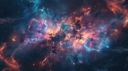 Fototapeta premium Stunning view of a colorful nebula and star formation in deep space, showcasing the vibrant and dynamic nature of our universe. Ideal for astronomy themes.