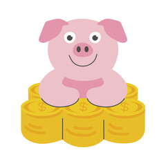 Piggy bank with a stack of coins. Money saving, safe finance investment concept. Flat style vector illustration.