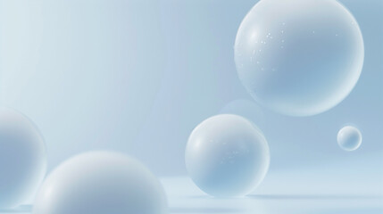 Floating transparent spheres on a blue gradient background.