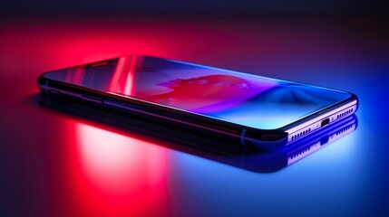 Sleek Smartphone on Reflective Surface with Dramatic Lighting for Technology Branding