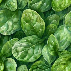 Obraz premium watercolor Spinach on vintage olive background, seamless repeating pattern, minimal pattern, high contrasty 