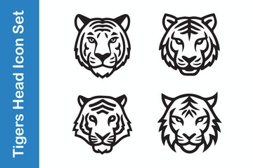 Tigers line Icons set with editable vector collections. 