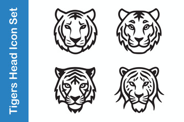 Tigers line Icons set with editable vector collections. 