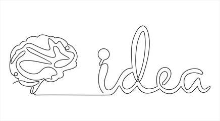 Vector continuous one simple single abstract line drawing of human brain isolated on a white background