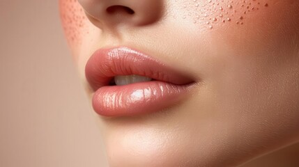 Obraz premium close up of a woman's lips with freckles