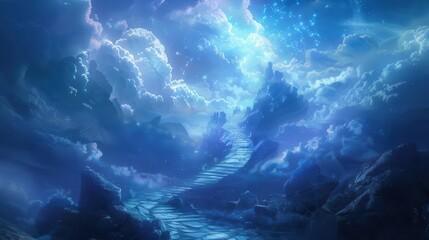 Obraz premium celestial stairway ethereal path to heavens gates in radiant glory digital concept art
