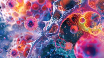 cellular genesis microscopic view of regenerating body cells in vivid colors scientific illustration