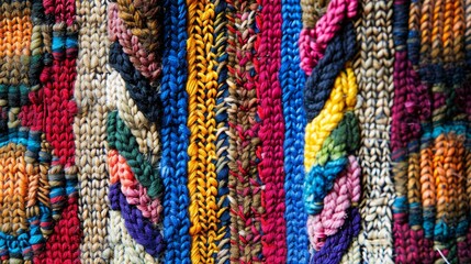 Obraz premium Intricate Patterns and Vibrant Colors in Close-Up of Woven Fabric Texture