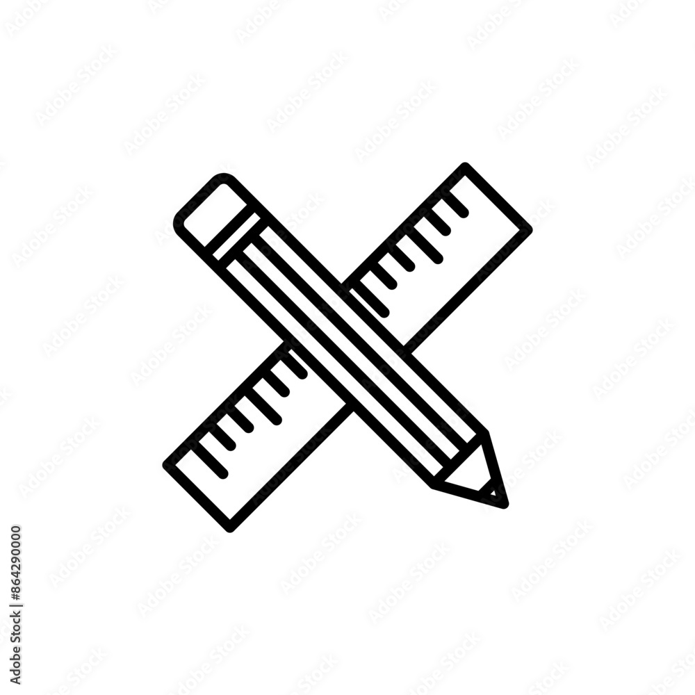 Poster pencil and ruler icon for design and drafting tools