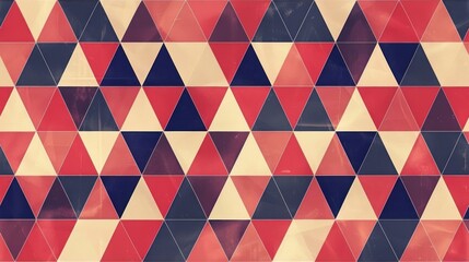 Abstract Geometric Pattern with Triangles in Red, Blue, and Cream