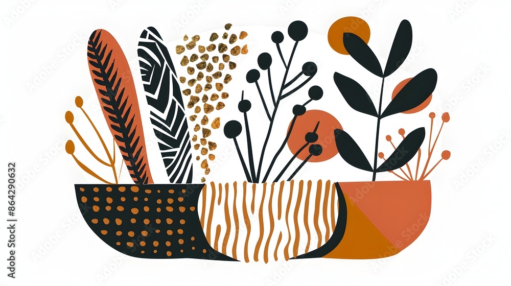 Aufkleber vibrant botanical patterns and shapes in modern abstract composition