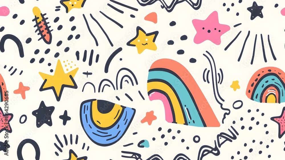Poster vibrant retro abstract doodle pattern with colorful shapes and elements
