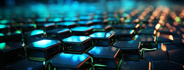 Obraz premium Dynamic Hexagon Technology Grid with Neon Glows