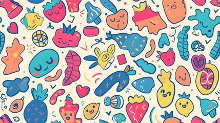 Fototapeta premium Playful Abstract Blob Shapes in Vibrant Pastel Colors and Patterns