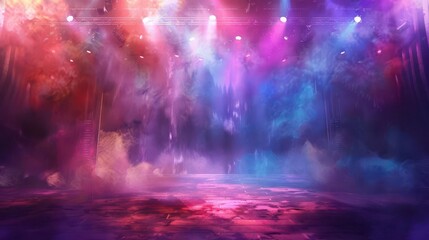 Fototapeta premium colorful concert stage with smoke and spotlights in theater ai generated digital painting