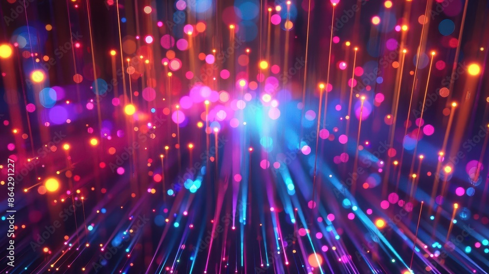 Aufkleber colorful optical fibers neon data streams abstract digital technology background information network