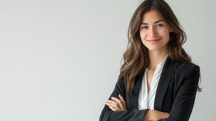 confident professional woman cheerful female posing with arms crossed on white background business portrait