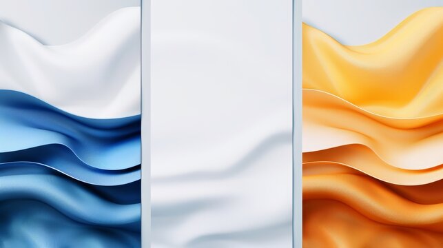 Three abstract backgrounds with vibrant blue and orange shapes, ideal for Adobe Stock, featuring fluid patterns and a modern aesthetic for use in graphic design and digital art projects