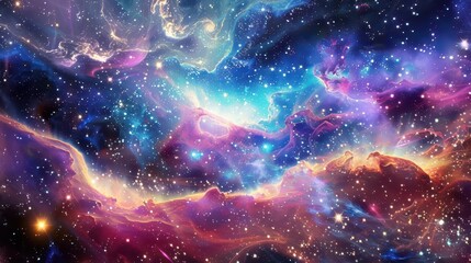 Obraz premium cosmic wonder vibrant space nebula with swirling galaxy and starry expanse astronomical art