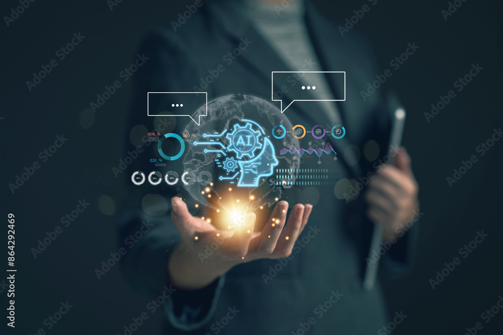 Poster chat with ai. artificial intelligence. the concept of accessing imagination by feeding commands to a