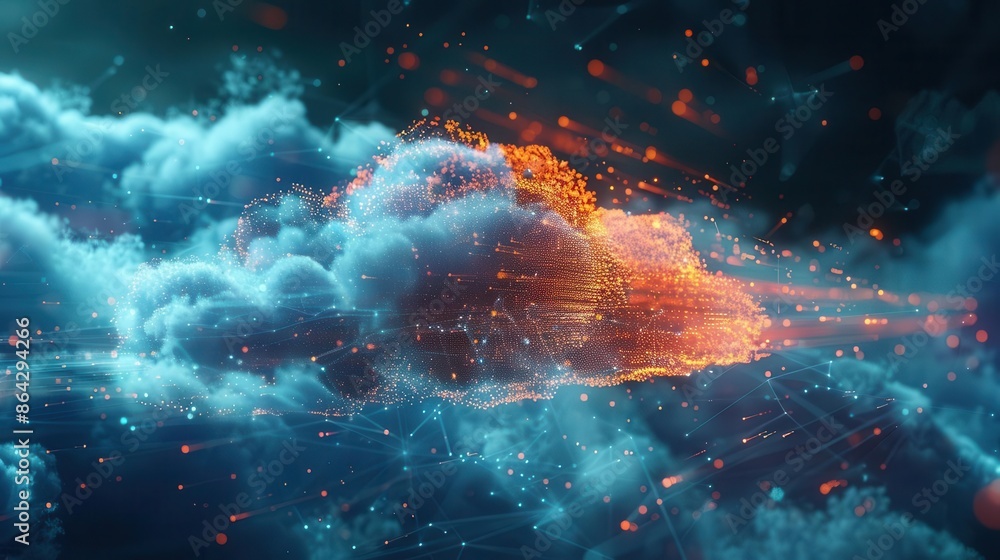Aufkleber digital cloudscape futuristic big data transfer visualization abstract tech concept art