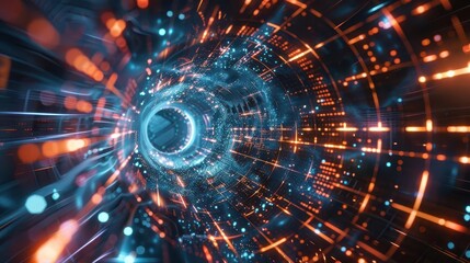 Obraz premium digital realm gateway neoninfused cyberspace portal with global network connections metaverse concept futuristic 3d rendering