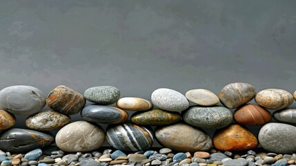 Clean background with a minimalist mockup of smooth pebbles neatly aligned in a row