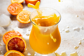 Orange juice natural juice drink fresh appetizer meal food snack on the table copy space food background rustic top view