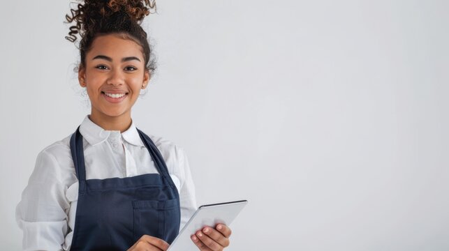 The smiling waitress with tablet