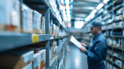 Blurred Postal Worker Sorting Mail in Distribution Center with Copy Space