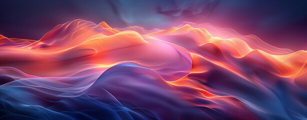 Obraz premium Abstract background of blue, violet and orange wave shapes coming together, feeling of dynamism and modernity.