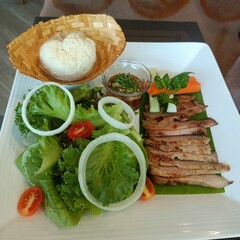 salad with grill  pork and vegetables thai style 