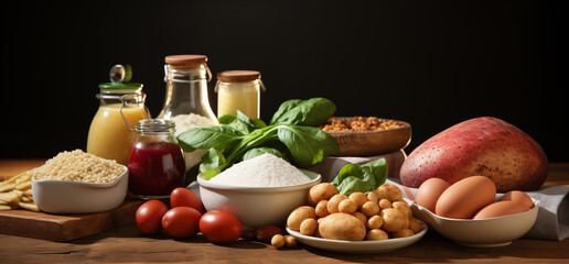 ingredients for pesto sauce on wooden table, food closeup