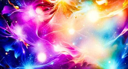 Fototapeta premium Abstract Cosmic Nebula with Vibrant Colors and Glowing Stars