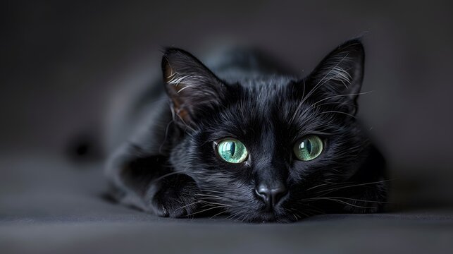Majestic black cat, sleek, mysterious - Powered by Adobe