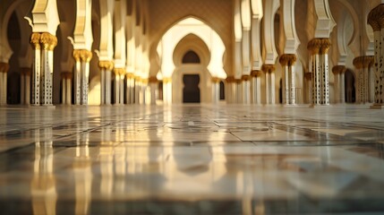 Obraz premium Serene Architectural Reflection in Ornate Mosque Courtyard