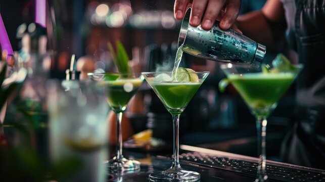 The bartender pouring cocktails