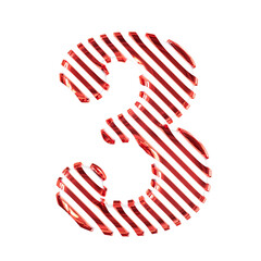 White symbol with red diagonal ultra thin straps. number 3