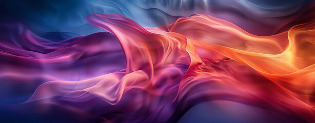 Fototapeta premium Abstract background of blue, violet and orange wave shapes coming together, feeling of dynamism and modernity.