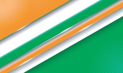 Geometric shape background design with shining line of green and orange shape for independence day