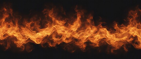 Mesmerizing horizontal trail of bright, flickering flames against a dark backdrop, highlighting the intensity and beauty of fire.