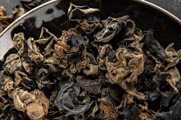 black fungus dried mushroom food snack on the table copy space food background