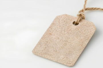 A simple, blank tag on a white background. It is made of natural paper with a rough texture and has a string hanging from its top left corner. The label appears to be empty or untiered for adding text