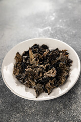 black fungus dried mushroom food snack on the table copy space food background