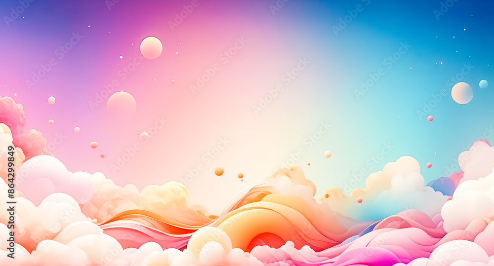 Poster abstract pink and blue gradient background with clouds and bubbles
